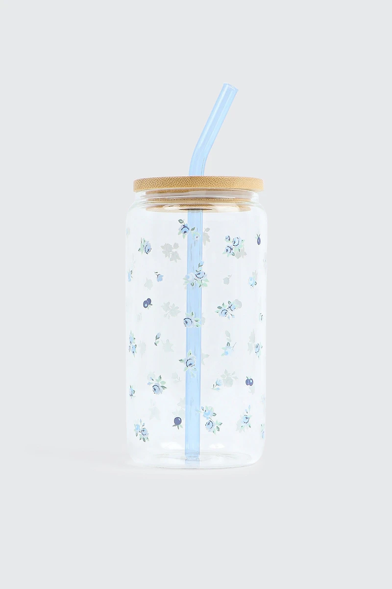 Bouteille en verre à motif de bleuets