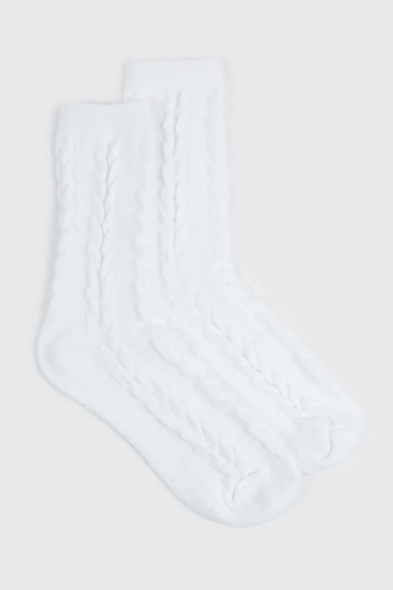 Ardene Cable Knit Boot Socks in White | Polyester/Spandex