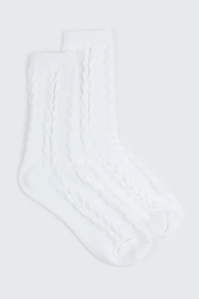 Ardene Cable Knit Boot Socks in White | Polyester/Spandex