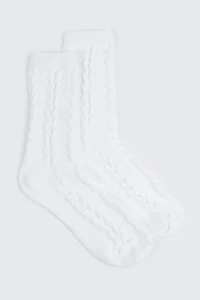 Ardene Cable Knit Boot Socks in White | Polyester/Spandex