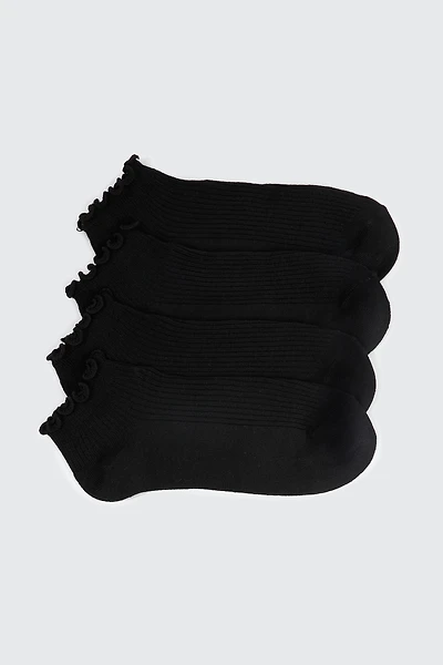 Ardene 4-Pack Scalloped Edge Ankle Socks in Black | Polyester/Spandex
