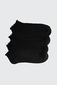Ardene 4-Pack Scalloped Edge Ankle Socks in Black | Polyester/Spandex
