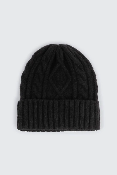 Ardene Cable Knit Beanie in Black | Nylon/Spandex