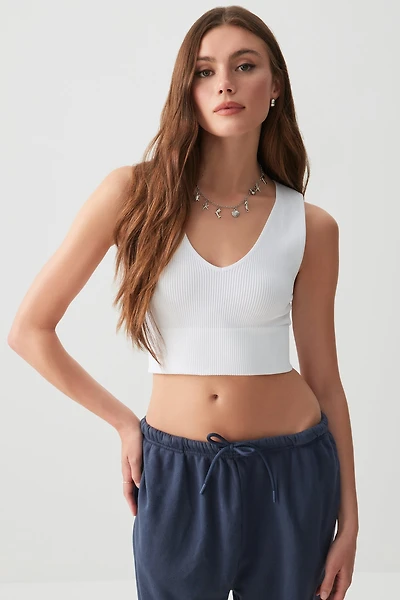 Ardene Basic Ultra Crop Seamless V-Neck Tank in | Size | Nylon/Elastane | Eco-Conscious