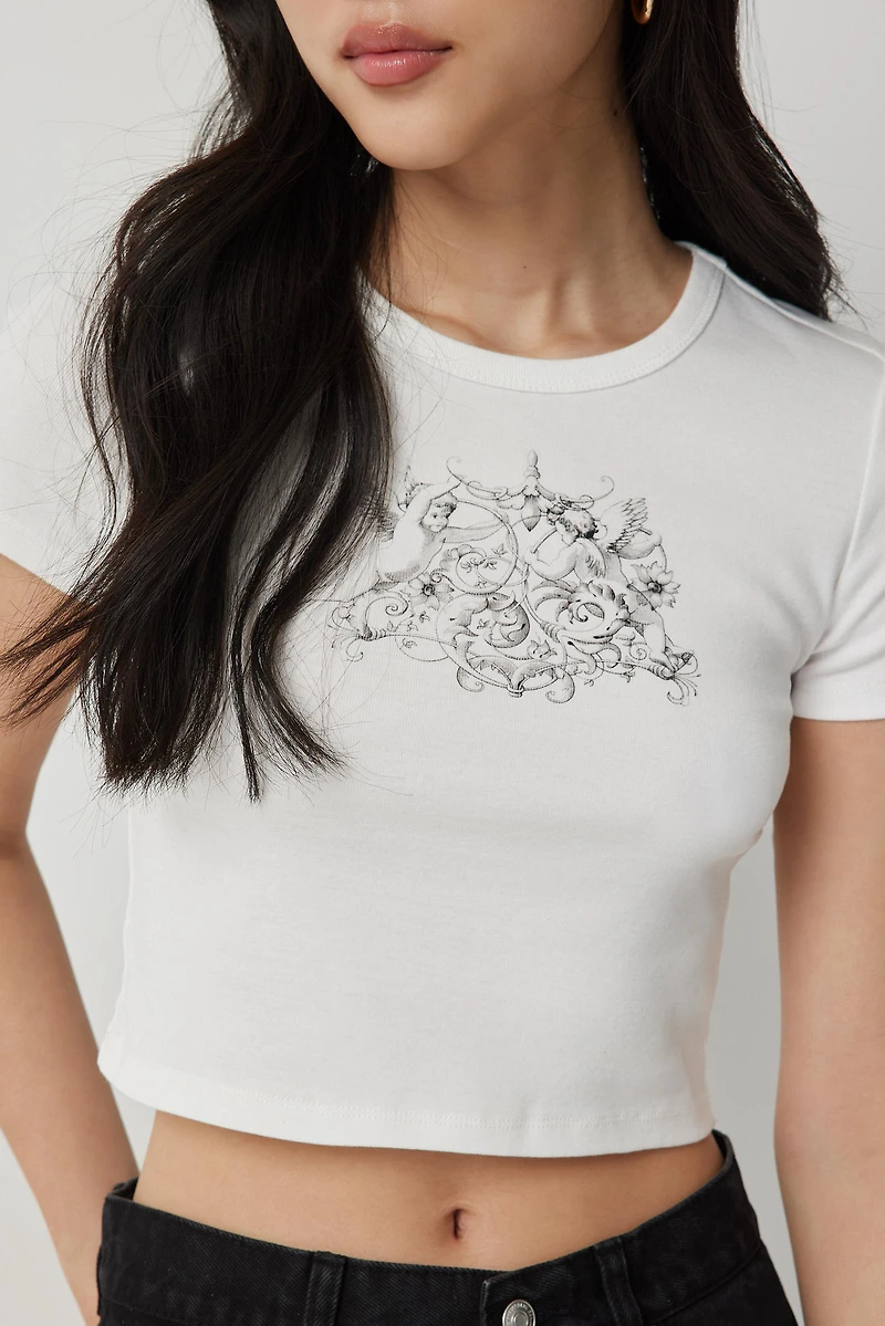 T-shirt court à mancherons imprimé