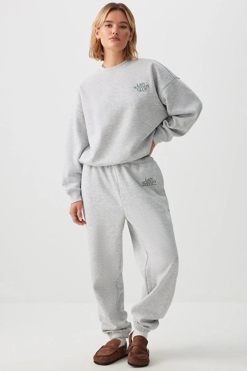 Ardene Lazy Sundays Club Sweatpants in Light Grey | Size | Polyester/Cotton | Fleece-Lined | Eco-Conscious