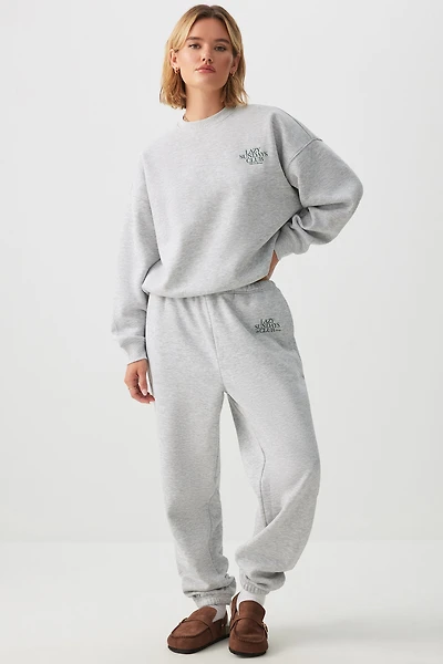 Ardene Lazy Sundays Club Sweatpants in Light Grey | Size | Polyester/Cotton | Fleece-Lined | Eco-Conscious