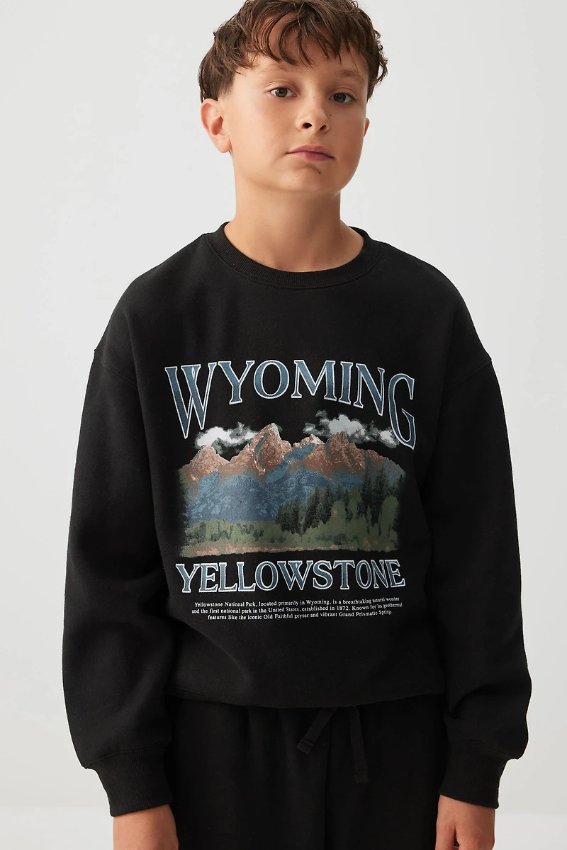 Ardene Kids Graphic Crew Neck Sweatshirt in Black | Size | Polyester/Cotton | Fleece-Lined