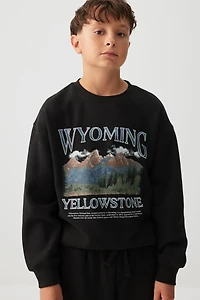 Ardene Kids Graphic Crew Neck Sweatshirt in Black | Size | Polyester/Cotton | Fleece-Lined