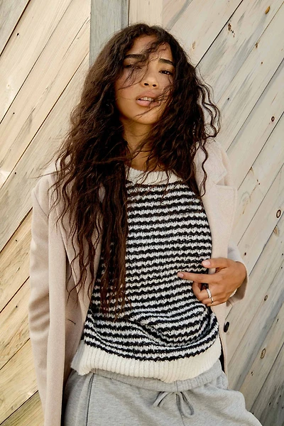 Ardene Striped Fuzzy Knit Sweater | Size | Polyester