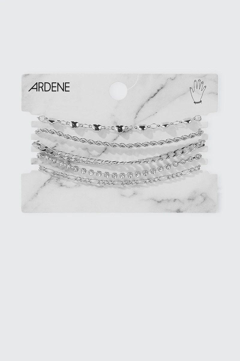 Ardene 5-Pack Mix Chain Bracelets in Silver