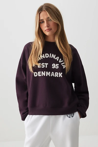 Ardene Graphic Crew Neck Sweatshirt in Dark Purple | Size | Polyester/Cotton | Fleece-Lined
