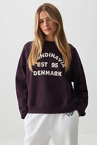 Ardene Graphic Crew Neck Sweatshirt in Dark Purple | Size | Polyester/Cotton | Fleece-Lined
