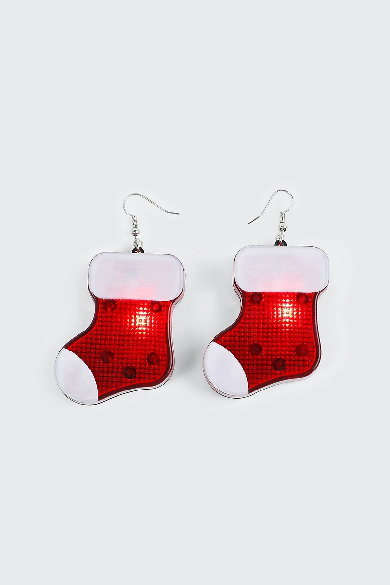 Ardene Light Up Stocking Earrings in Red | Stainless Steel