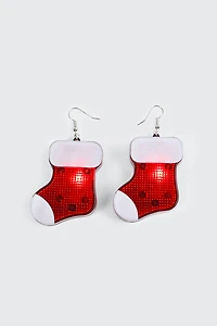 Ardene Light Up Stocking Earrings in Red | Stainless Steel