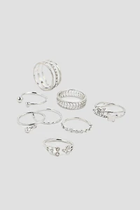 Ardene 10-Pack Stone Thin Rings in Silver | Size
