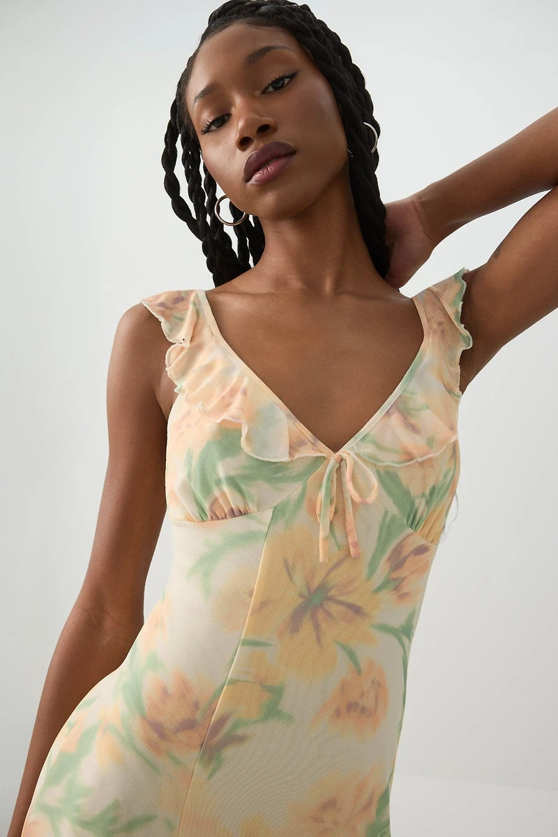 Robe maxi fleurie à nouer