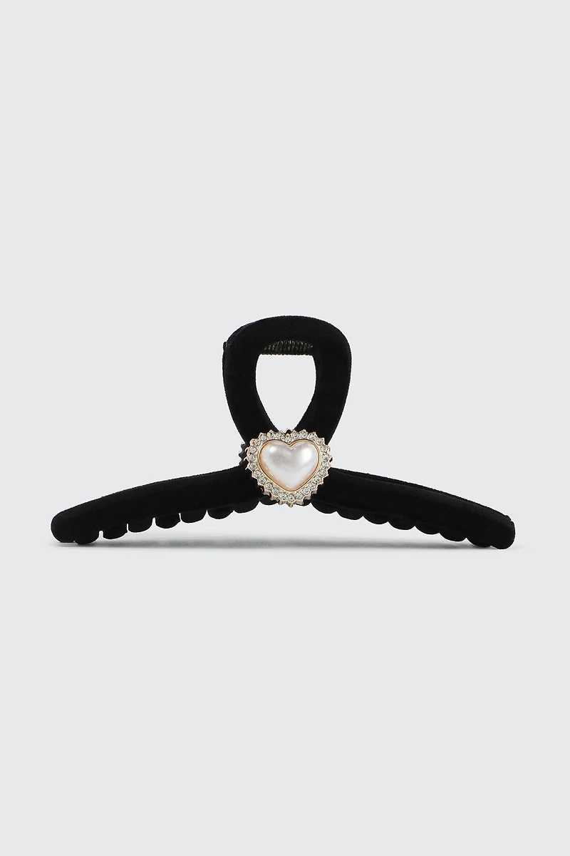 Ardene Hair Claw with Pearl Heart Detail in Black