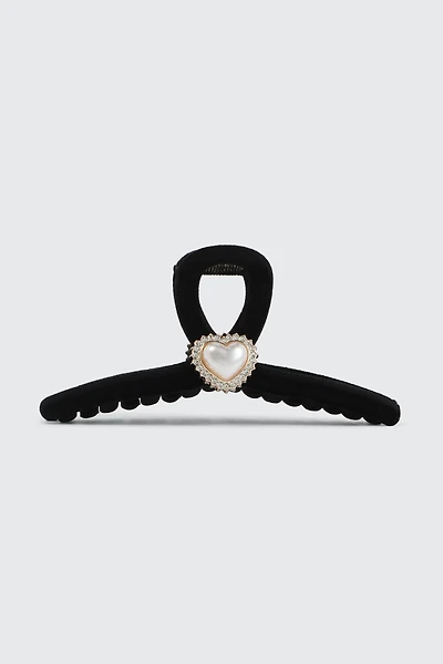 Ardene Hair Claw with Pearl Heart Detail in Black