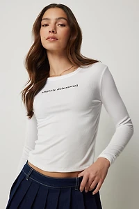 Ardene Long Sleeve Graphic T-shirt in White | Size | Polyester/Elastane | Eco-Conscious