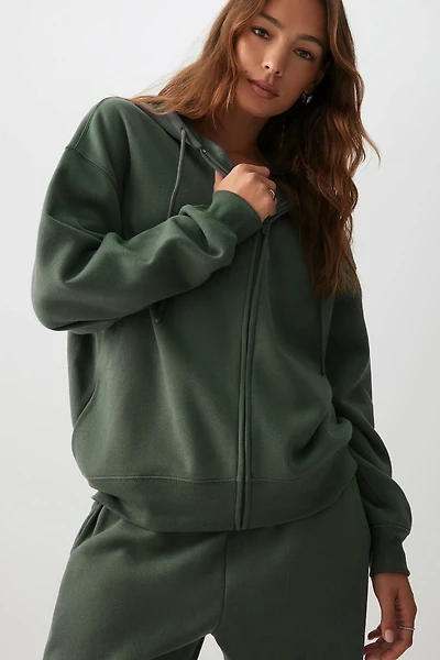 Ardene MADESOFT Fleece Oversized Zip Up Hoodie in Thyme | Size | Polyester/Cotton | Eco-Conscious