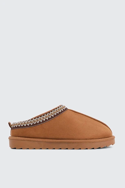 Ardene Faux Sheepskin Clogs in Cognac | Size | Faux Suede