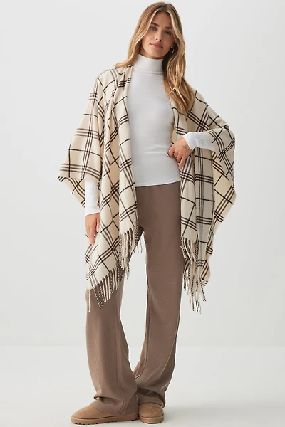 Ardene Plaid Shawl in Off-White | Polyester
