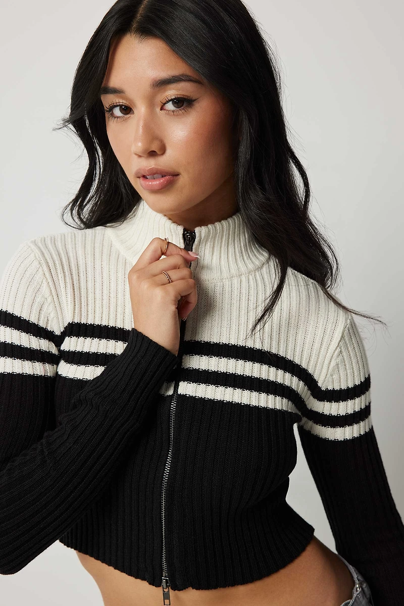 Cardigan deux tons à glissière