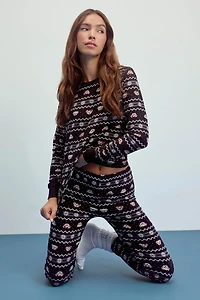 Ardene HUSHKNIT Skinny Jogger PJ Set in Onyx | Size | Polyester/Elastane | Eco-Conscious