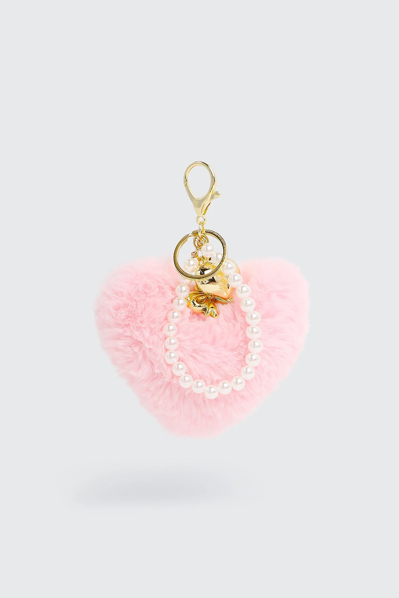 Ardene Plushie Heart Keychain Charms in Light Pink