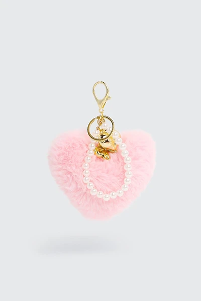 Ardene Plushie Heart Keychain Charms in Light Pink