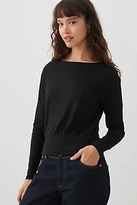 Ardene Banded Hem Long Sleeve Top in | Size | Cotton/Elastane