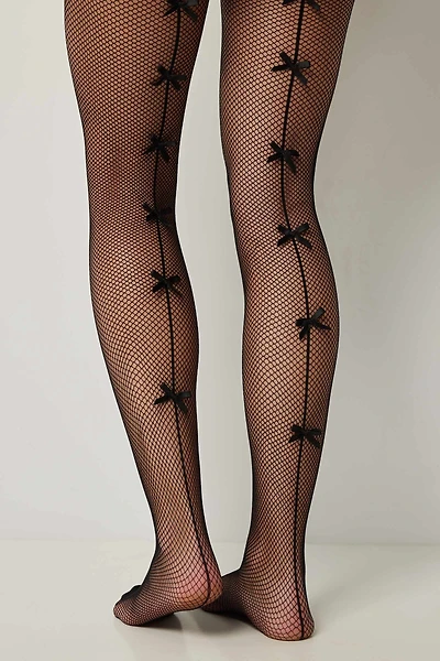 Ardene Fishnet Tights with Bow in Black | Size Small | Nylon/Spandex