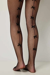 Ardene Fishnet Tights with Bow in Black | Size Small | Nylon/Spandex