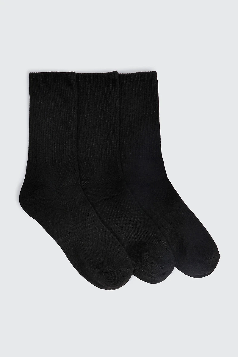 Ardene Man 3-Pack of Solid Crew Socks For Men in Black | Polyester/Spandex