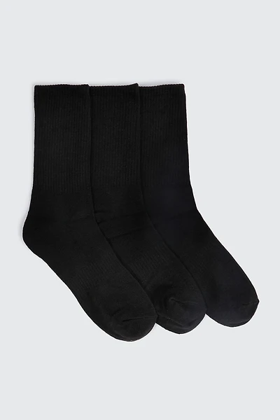 Ardene Man 3-Pack of Solid Crew Socks For Men in Black | Polyester/Spandex