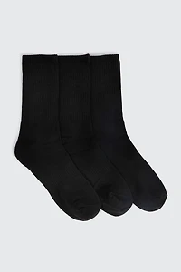 Ardene Man 3-Pack of Solid Crew Socks For Men in Black | Polyester/Spandex