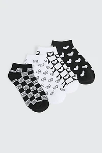 Ardene 4-Pack Printed Ankle Socks in Black | Polyester/Spandex