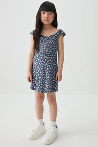 Ardene Kids Ruffle Sleeve Dress with Integrated Shorts in Dark Blue | Size XL | Polyester/Spandex