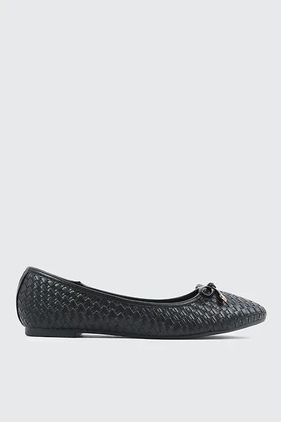 Ardene Textured Ballet Flats in Black | Size | Faux Leather