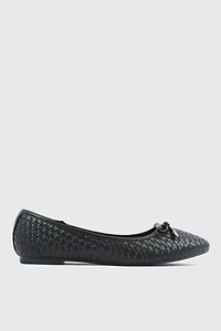 Ardene Textured Ballet Flats in Black | Size | Faux Leather