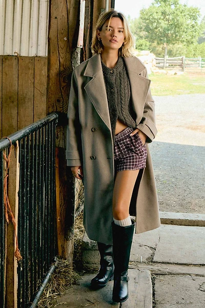 Ardene Double Breasted Belted Coat in Brown | Size | Polyester