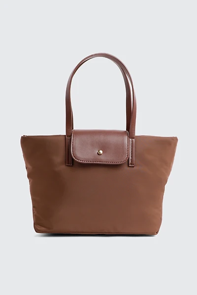 Ardene Kids Nylon Tote Bag with Faux Leather Straps in Brown | Faux Leather/Polyester/Nylon