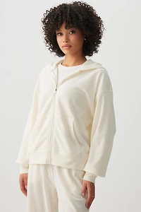 Ardene Waffle Knit Zip Up Hoodie in Off-White | Size | Polyester/Spandex