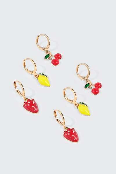 Lot de 3 paires d'anneaux mini fruits