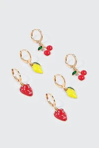 Lot de 3 paires d'anneaux mini fruits