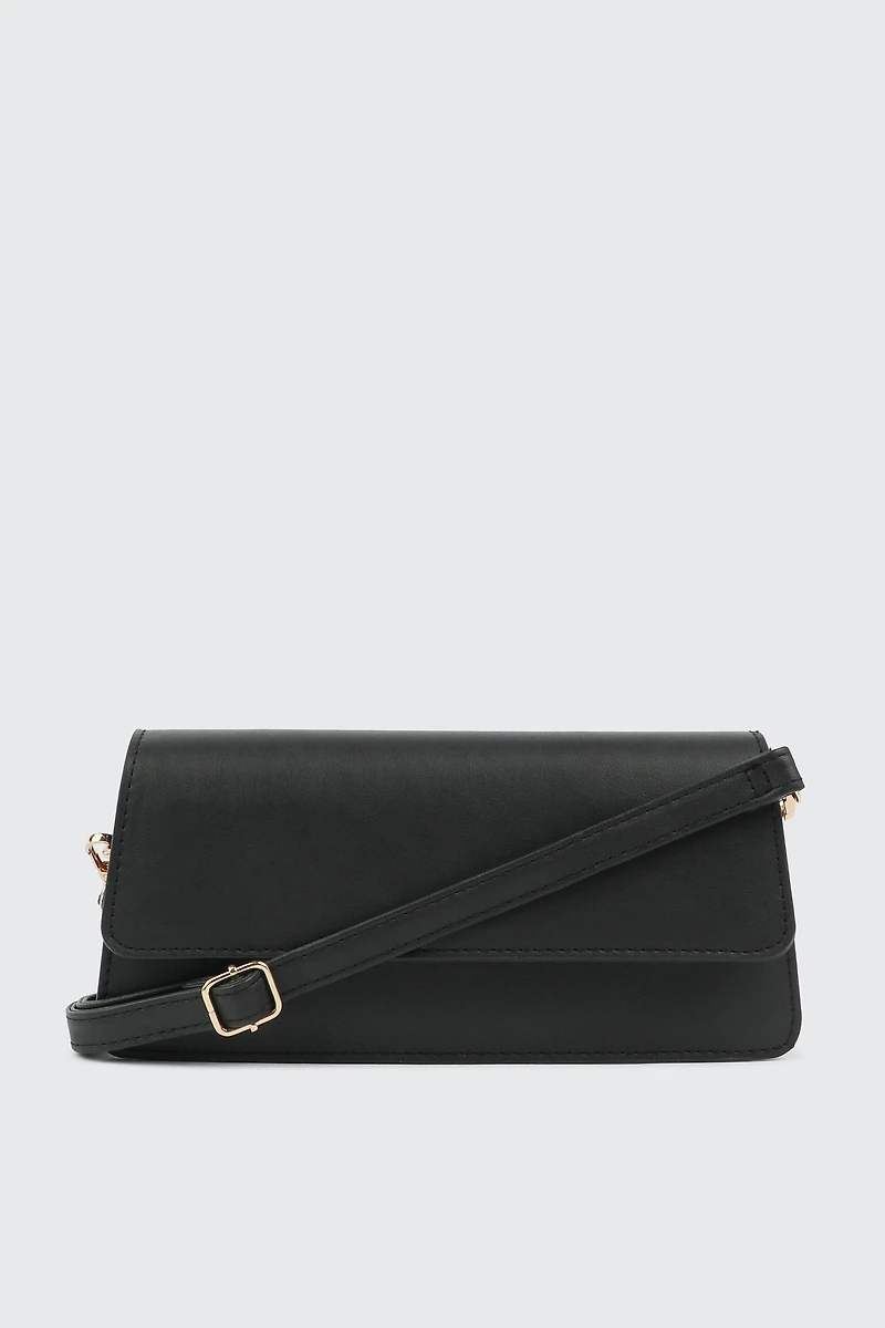 Ardene Baguette Bag with Two Straps in Black | Faux Leather/Polyester