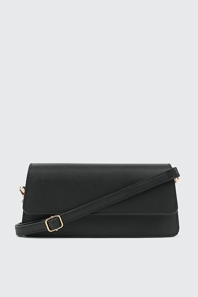 Ardene Baguette Bag with Two Straps in Black | Faux Leather/Polyester