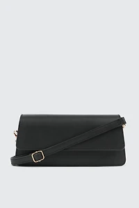 Ardene Baguette Bag with Two Straps in Black | Faux Leather/Polyester