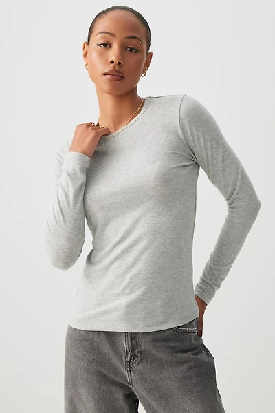 Ardene Brushed Jersey Long Sleeve T-Shirt in Grey | Size | Cotton/Elastane